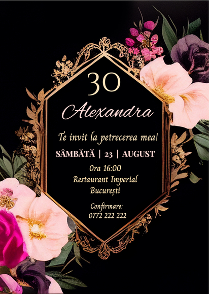 Invitație digitală aniversare Floral Frame