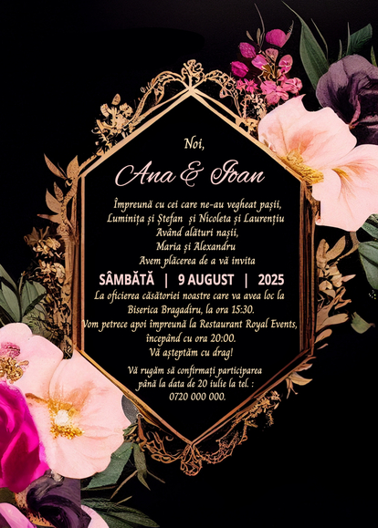 Invitație digitală nunta Golden Floral Arch