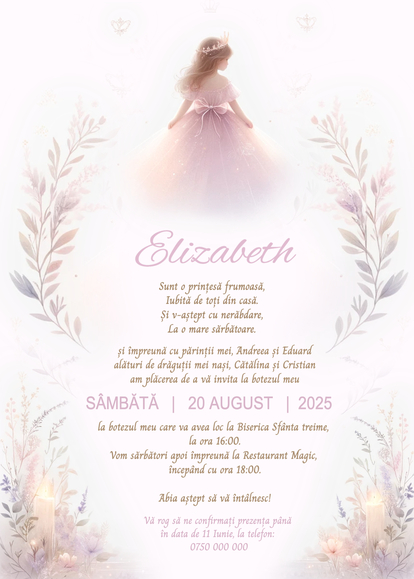 Invitație digitală botez Sweet Little Princess