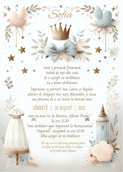 Invitație digitală botez The Sweet Princess
